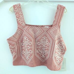 Joie Embroidered Linen Blend Crop Top
